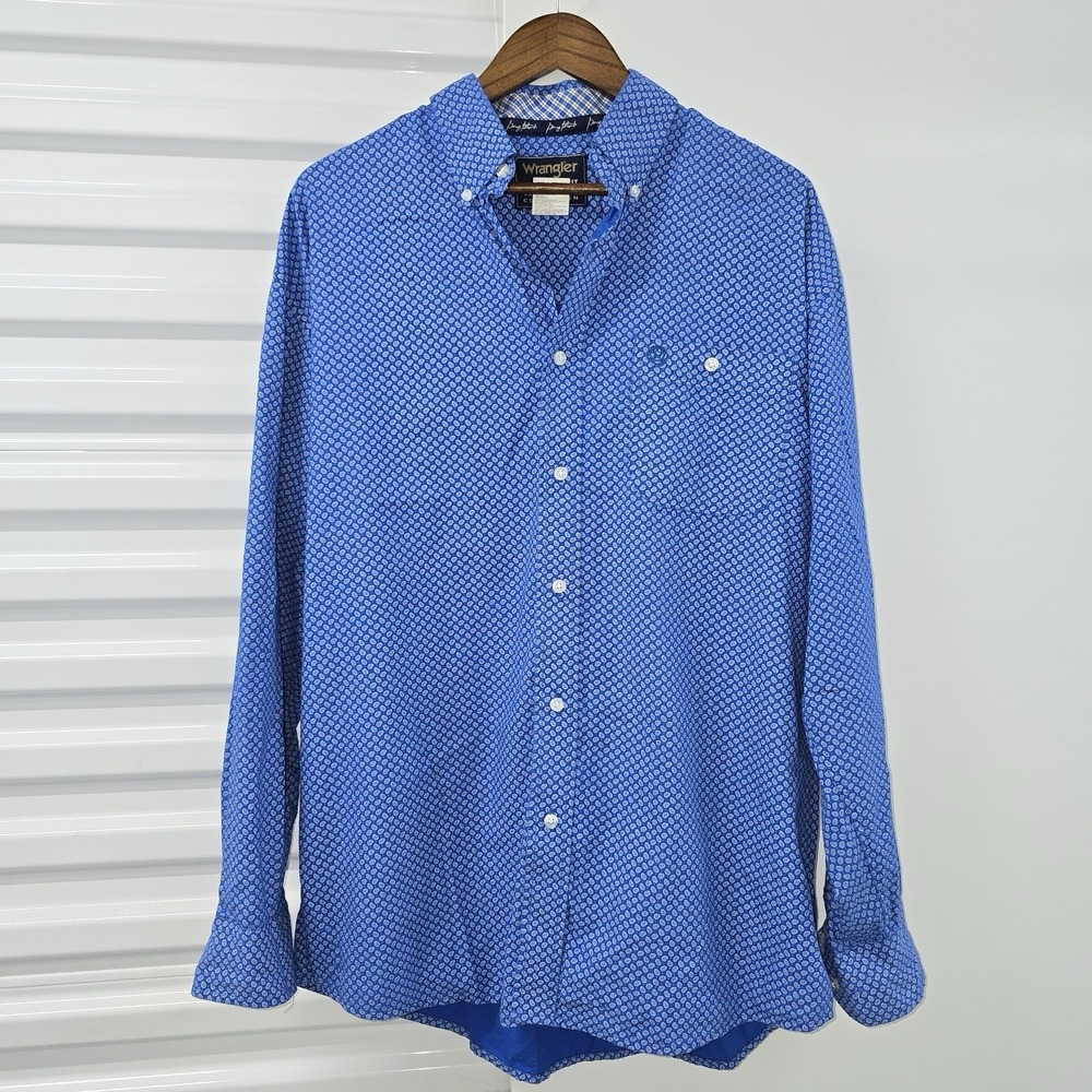 Wrangler George Strait Collection Shirt Mens XL Blue‎ Paisley Western Button Up